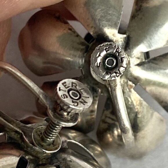 VTG Sterling Silver 925 0.89" 3D Oxidized Layered Flower Screw Back Earrings 8g - Picture 9 of 16